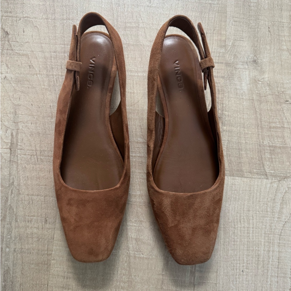 Vince Brown Suede Square-Toe Slingback Mules